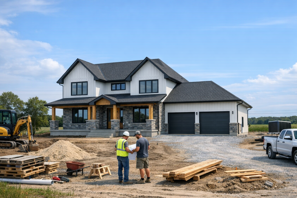 Illustration showing the stages of custom home building